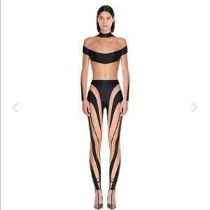 Mugler sheer illusion set bodysuit/legging both size 36 or small black and nude
